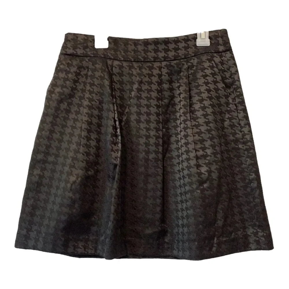 Halogen Womens Size 2 Black Houndstooth Print Pleated A Line Mini Skirt